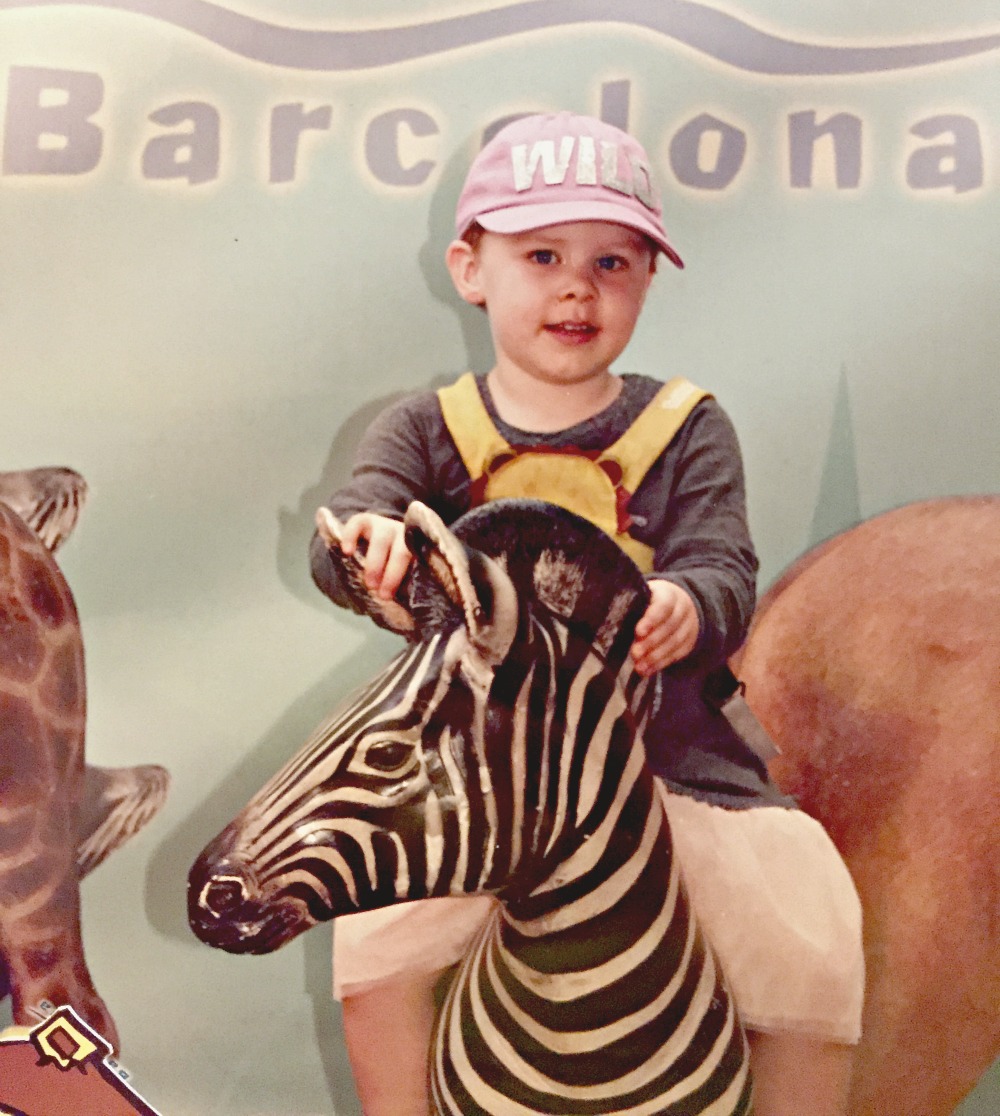baby riding zebra