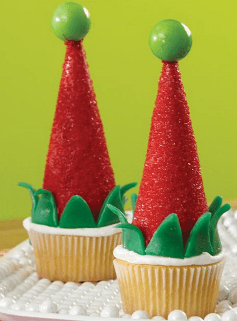 elf cap cupcakes